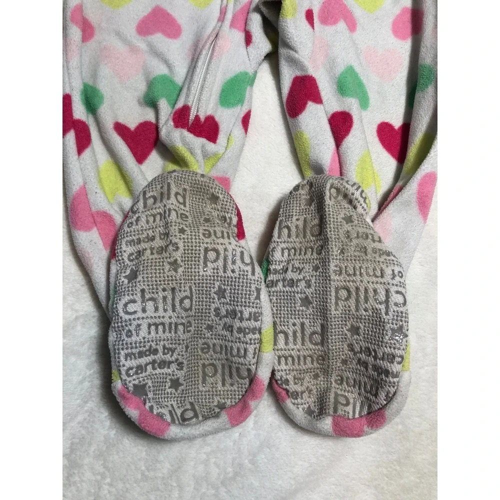 5/$25 Carter's Footed Sleeper Toddler 2T White Heart Print Fleece Zip Up Pajamas